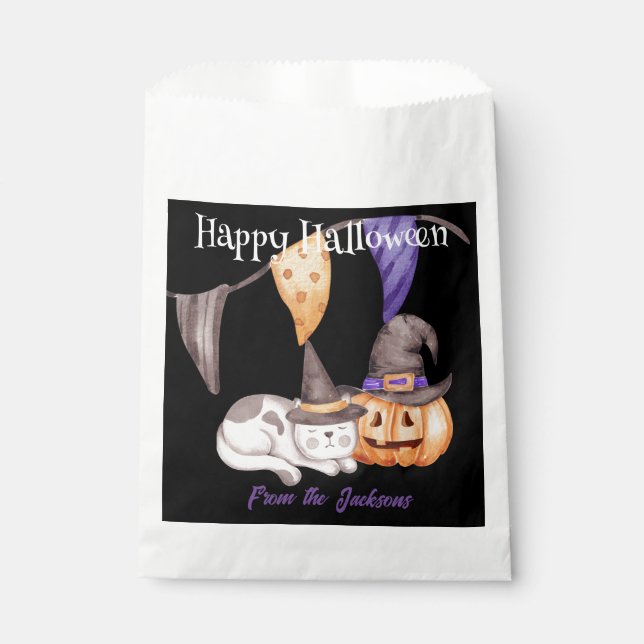 Personalised Happy Halloween | CAT & PUMPKIN Favour Bag (Front)