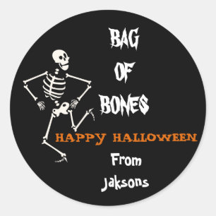 Personalised Happy Halloween Ghost Bag of bones Classic Round Sticker
