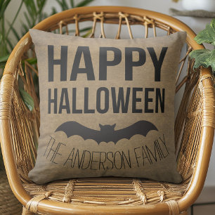 Personalised Happy Halloween Rustic Bat Cushion