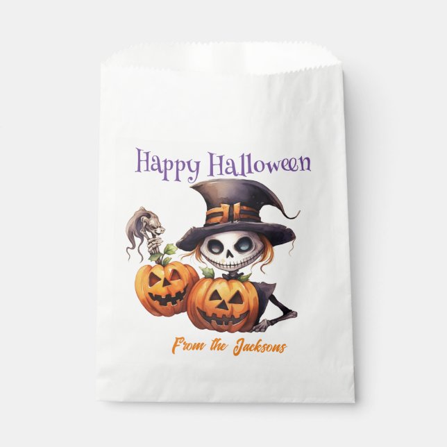 Personalised Happy Halloween | SKELETON & PUMPKINS Favour Bag (Front)