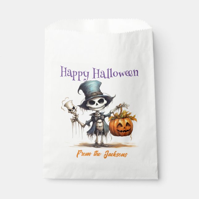 Personalised Happy Halloween | SKELETON & TOP HAT Favour Bag (Front)