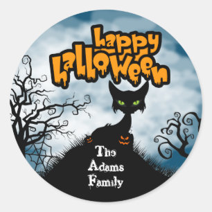 Personalised Happy Halloween Spooky Cat Classic Round Sticker