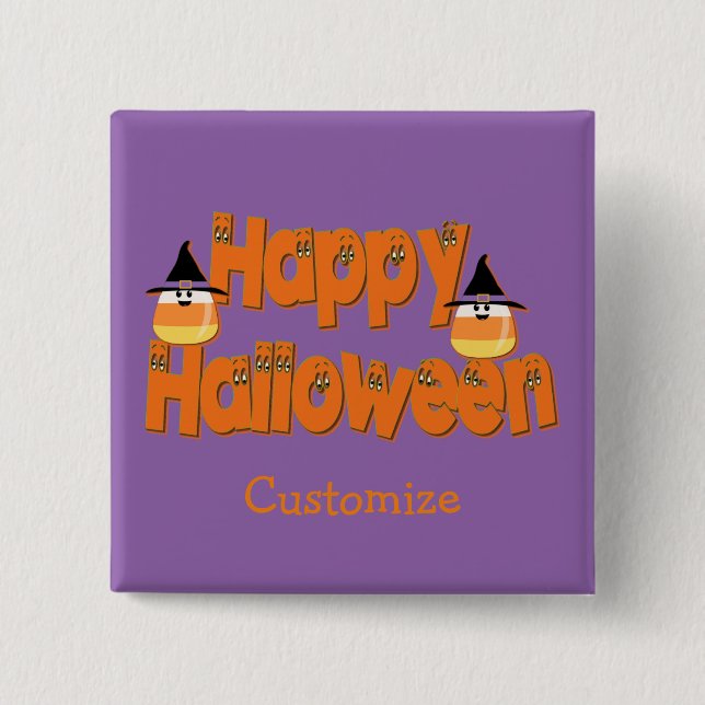 Personalised Happy Halloween Whimsical Text Button (Front)