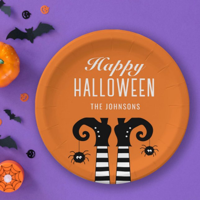 Personalised Happy Halloween Witch Feet Orange  Paper Plate (Creator Uploaded)