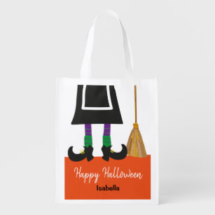 Personalised Happy Halloween Witch Legs Treat Reusable Grocery Bag