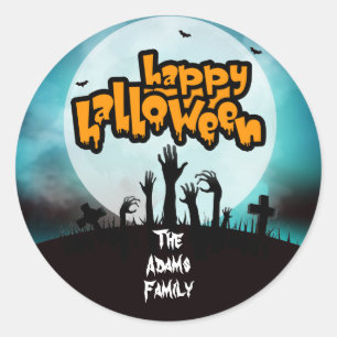 Personalised Happy Halloween Zombie Graveyard Classic Round Sticker