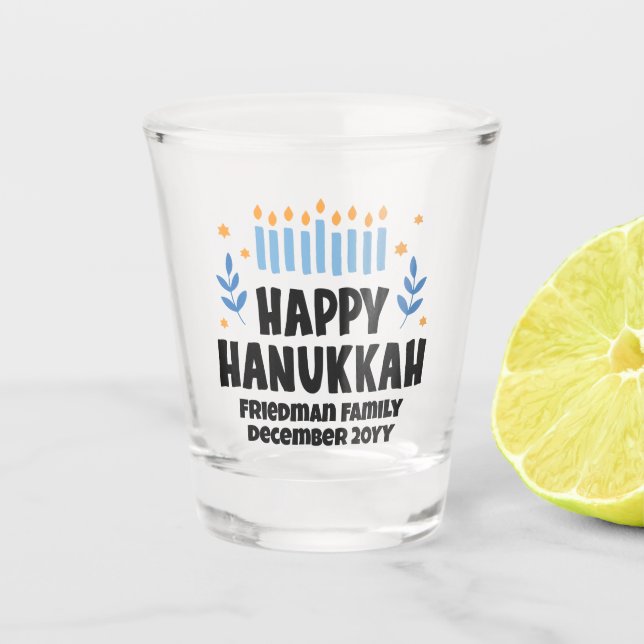 Personalised Happy Hanukkah Party Favour Shot Glas Glass (Front)