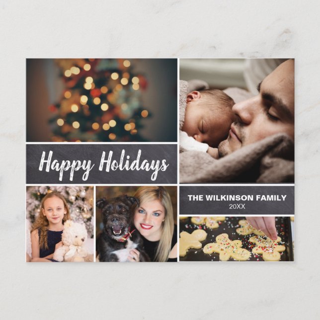 Personalised Happy Holiday Christmas Photo collage Postcard (Front)