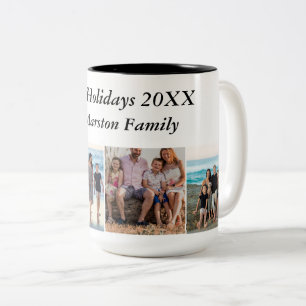 Personalised Happy Holidays 20XX 4 Photo Two-Tone Coffee Mug
