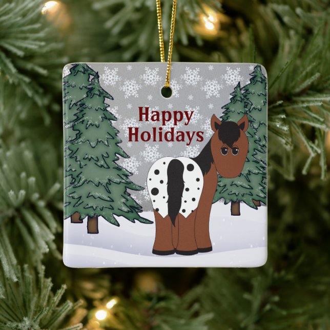Personalised Happy Holidays Appaloosa Horse Ceramic Ornament (Tree)