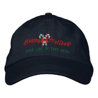 Personalised Happy Holidays Candy Canes Embroidered Hat