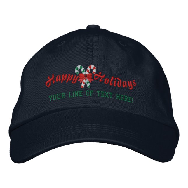 Personalised Happy Holidays Candy Canes Embroidered Hat (Front)