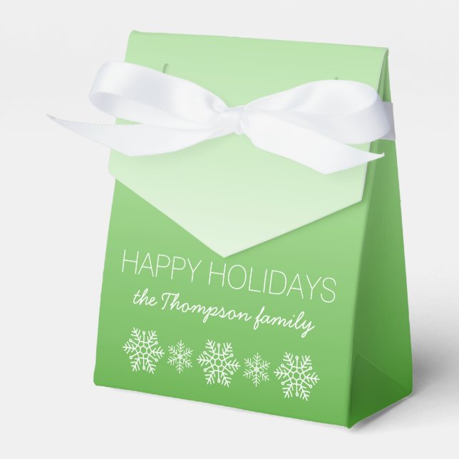 Personalised Happy Holidays Green Ombre Favour Box (Front Side)