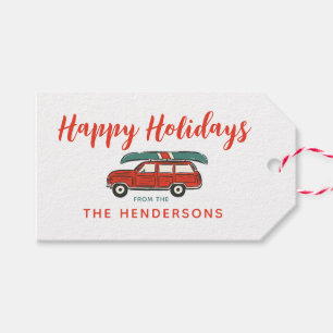 Personalised Happy Holidays Red Wagon Christmas Gift Tags