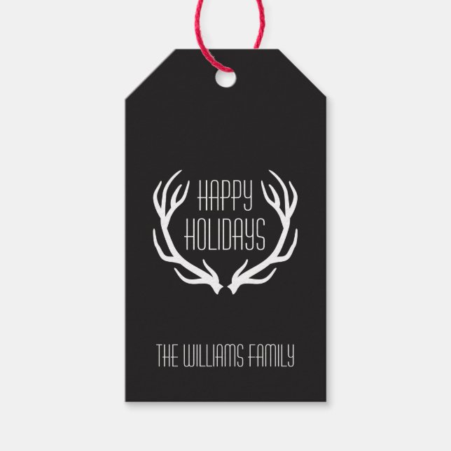 Personalised Happy Holidays Rustic Gift Tags (Front)