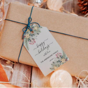 Personalised Happy Holidays watercolor Gift Tags