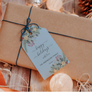 Personalised Happy Holidays watercolor Gift Tags