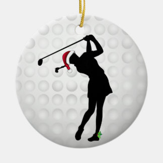 Personalised Happy Hollydays Woman Golfer Ceramic Ornament