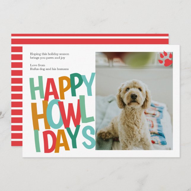 Personalised Happy Howlidays Dog Christmas Holiday Card (Front/Back)