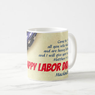 Personalised HAPPY LABOR DAY USA Flag Scripture Coffee Mug