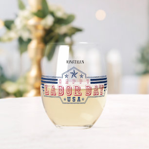 Personalised Happy Labour Day Stemless Wine Glass
