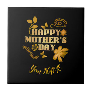 Personalised Happy Mother’s Day Gold Floral gift Ceramic Tile