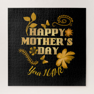 Personalised Happy Mother’s Day Gold Floral gift   Jigsaw Puzzle