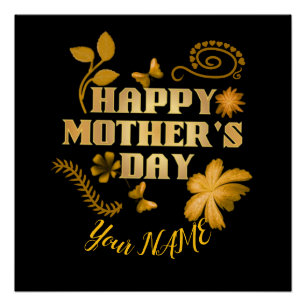Personalised Happy Mother’s Day Gold Floral gift Poster