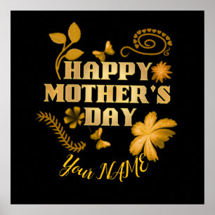 Personalised Happy Mother’s Day Gold Floral gift Poster