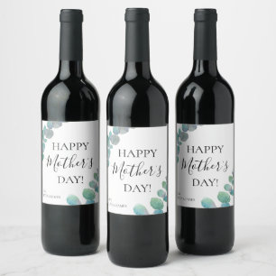 Personalised Happy Mother's Day Eucalyptus Wine Label