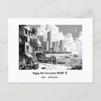 Personalised Happy New Year 2025 Miami Holiday Postcard