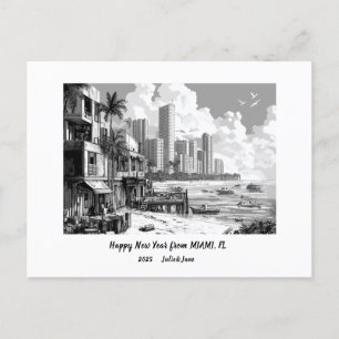 Personalised Happy New Year 2025 Miami Holiday Postcard