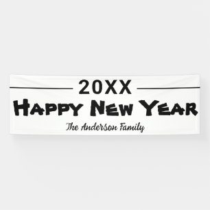 Personalised Happy New Year Modern Black and White Banner