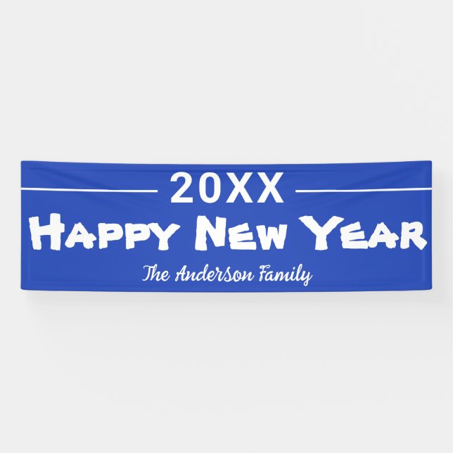Personalised Happy New Year Modern Blue Festive Banner (Horizontal)