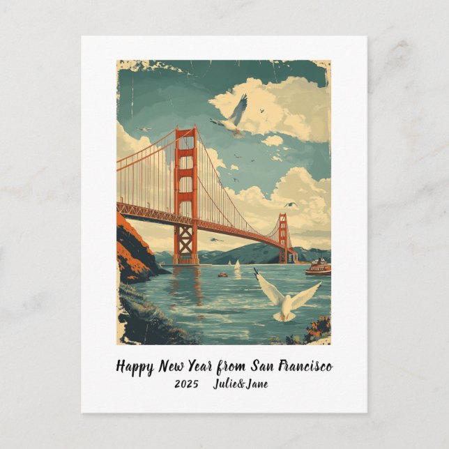 Personalised Happy New Year San Francisco Holiday Postcard (Front)