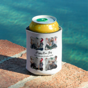 Personalised Happy New Year Script 4 collage photo Can Cooler