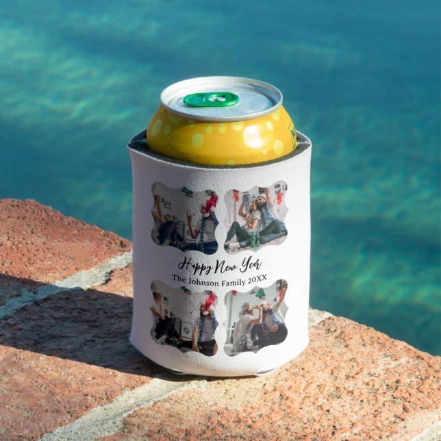 Personalised Happy New Year Script 4 collage photo Can Cooler (In Situ Pool)