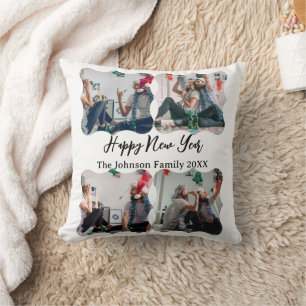 Personalised Happy New Year Script 4 collage photo Cushion