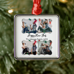 Personalised Happy New Year Script 4 collage photo Metal Ornament
