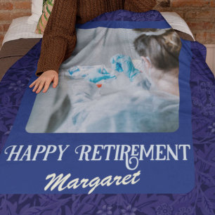 Personalised Happy Nurse Retirement Gifts Blue Fleece Blanket