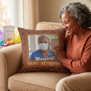 Personalised Happy Nurse Retirement Gifts Brown Cushion
