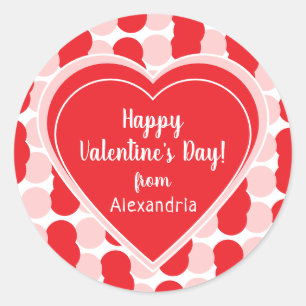 Personalised Happy Pink and Red Valentine's Day Classic Round Sticker