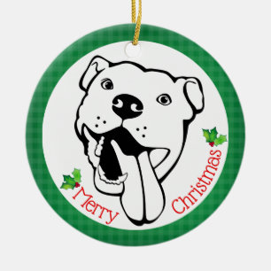 Personalised Happy Pit Bull Christmas Ceramic Ornament