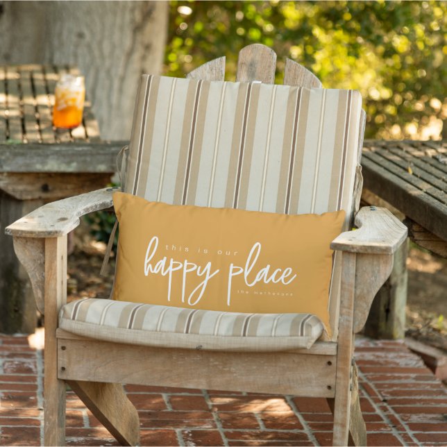 Personalised “Happy Place” Text Custom Name orange Lumbar Cushion (Chair)