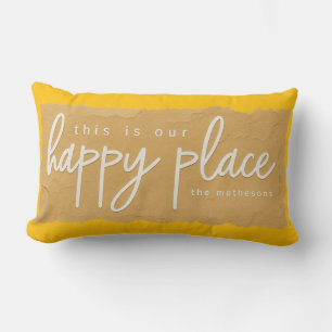 Personalised “Happy Place” Text Custom Name Orange Lumbar Cushion