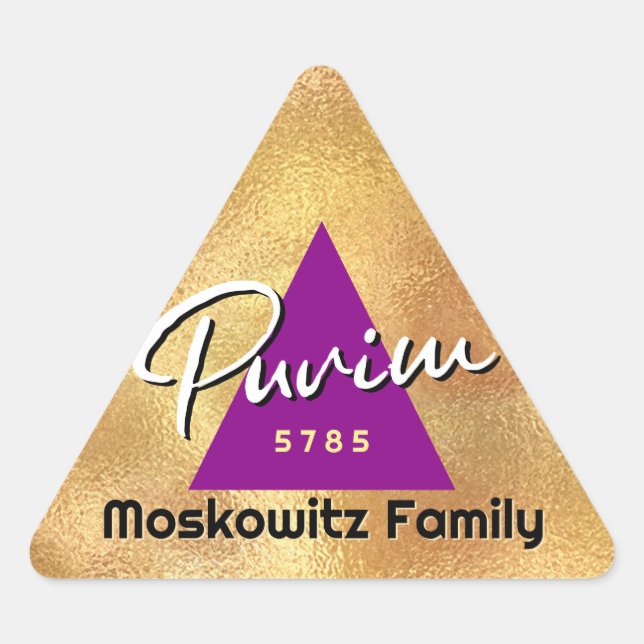  Personalised Happy Purim - Gold Hamentash Triangle Sticker (Front)