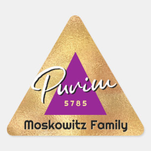  Personalised Happy Purim - Gold Hamentash Triangle Sticker