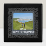 Personalised Happy Retirement Gifts for Mum Grey Gift Box<br><div class="desc">Celebrate a special retirement occasion with our Personalised Gift Box, the perfect customisable keepsake for Mum. Adorned with a beautiful design and personalised text and photos, this versatile box can organise small items, add a touch of elegance to any room, or even be used as a unique gift wrap. The...</div>