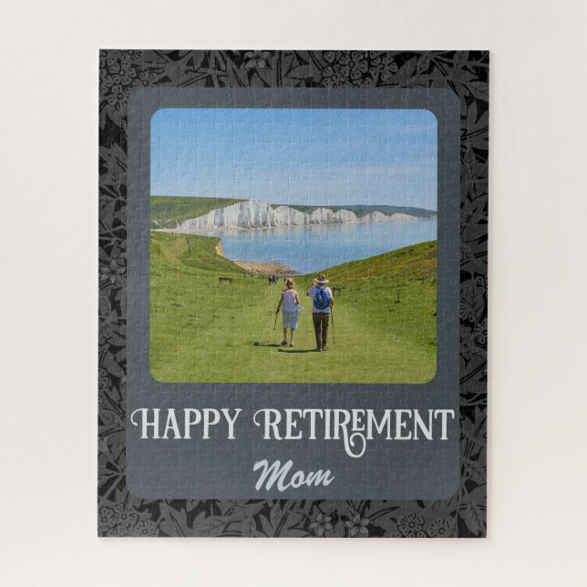 Personalised Happy Retirement Gifts for Mum Grey Jigsaw Puzzle (Vertical)
