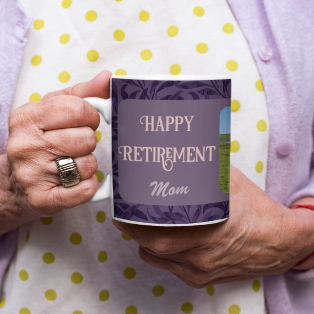 Personalised Happy Retirement Gifts for Mum Violet Coffee Mug (Personalized Happy Retirement Gifts for Mom Violet Coffee Mug)